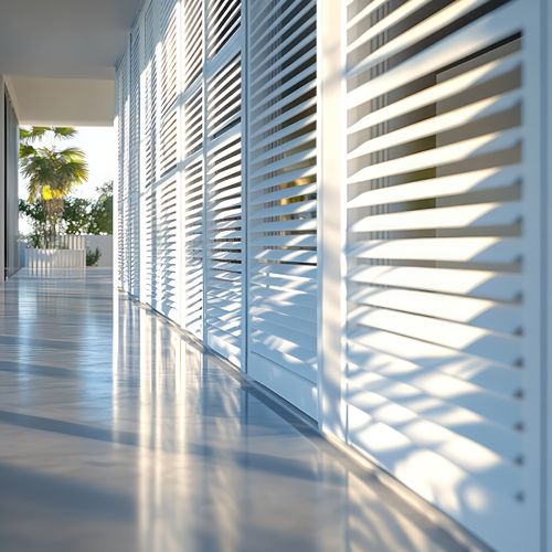 Large white door with white frame that says sun