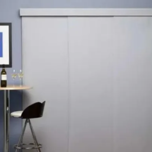 Grey panel blinds on a sliding door