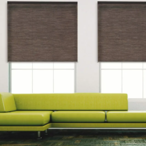 Brown textured roller blinds in a modern lounge