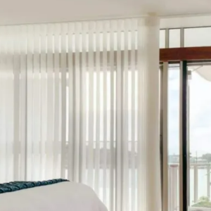 Verti Voile sheer vertical blinds in a bedroom